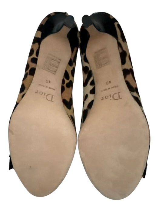 Christian Dior Shoe Size 40 Brown & Black Leather Upper Leopard Print Bow Pumps Brown & Black / 40