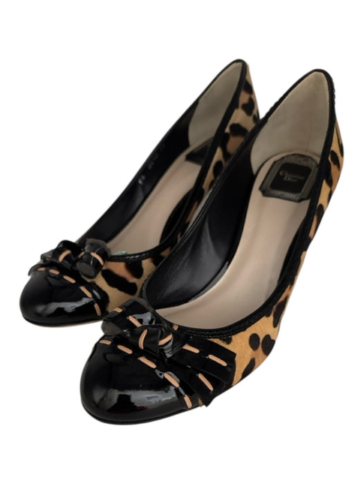 Christian Dior Shoe Size 40 Brown & Black Leather Upper Leopard Print Bow Pumps Brown & Black / 40