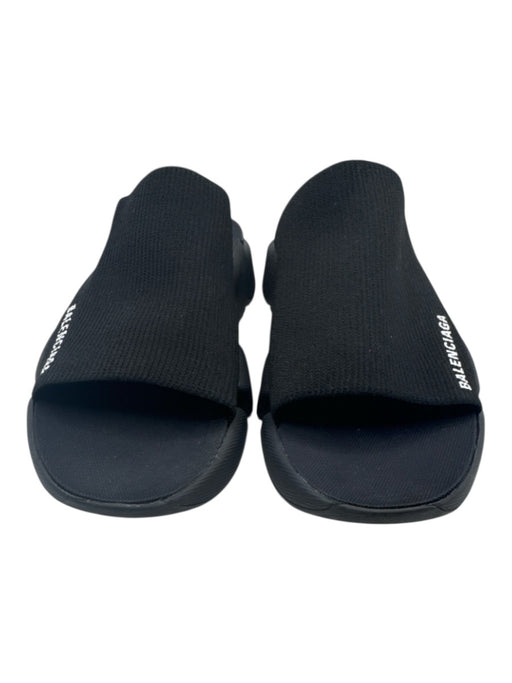 Balenciaga Shoe Size 8 Black textile upper Logo Stretch Strap Slide Mule Sandals Black / 8