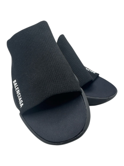 Balenciaga Shoe Size 8 Black textile upper Logo Stretch Strap Slide Mule Sandals Black / 8