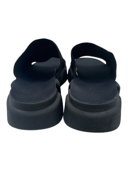 Balenciaga Shoe Size 8 Black textile upper Logo Stretch Strap Slide Mule Sandals Black / 8