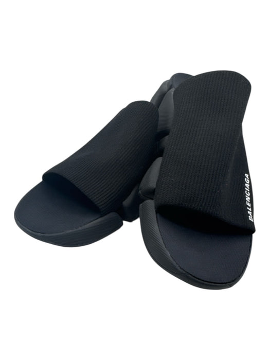 Balenciaga Shoe Size 8 Black textile upper Logo Stretch Strap Slide Mule Sandals Black / 8