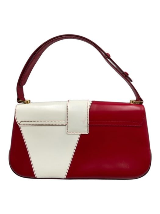 Salvatore Ferragamo Red & White Leather Flap Toggle Close Adjustable Strap Bag Red & White