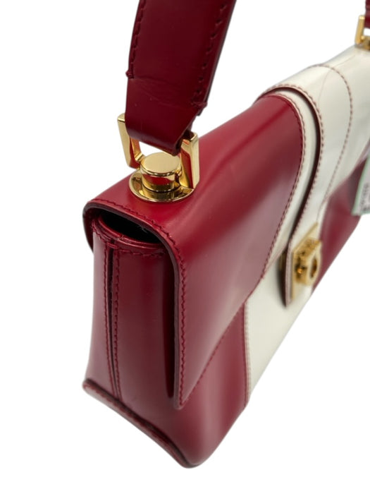 Salvatore Ferragamo Red & White Leather Flap Toggle Close Adjustable Strap Bag Red & White