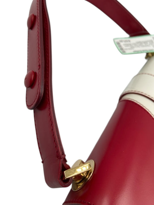 Salvatore Ferragamo Red & White Leather Flap Toggle Close Adjustable Strap Bag Red & White