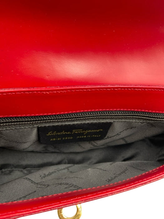 Salvatore Ferragamo Red & White Leather Flap Toggle Close Adjustable Strap Bag Red & White