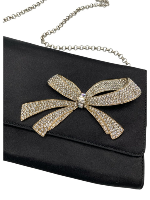 Tiffany & Co. Black & Silver Tone Satin Rhinestone Bow Flap Chain Strap Bag Black & Silver Tone