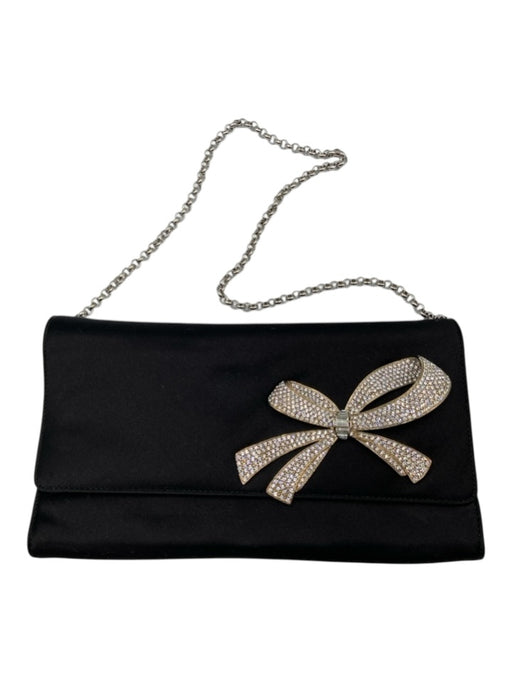 Tiffany & Co. Black & Silver Tone Satin Rhinestone Bow Flap Chain Strap Bag Black & Silver Tone