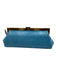 Stuart Weitzman Blue Leather Gold Tone Hardware Croc Embossed Hinge Open Clutch Blue