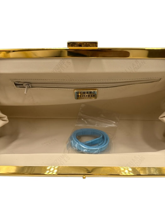 Stuart Weitzman Blue Leather Gold Tone Hardware Croc Embossed Hinge Open Clutch Blue