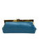 Stuart Weitzman Blue Leather Gold Tone Hardware Croc Embossed Hinge Open Clutch Blue