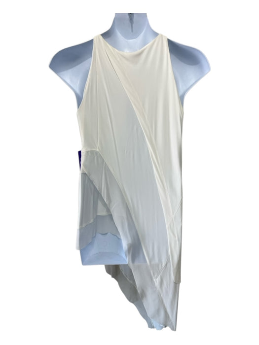 Donna Karan Size Large White & Cream Viscose Blend Jersey Chiffon Trim Top White & Cream / Large