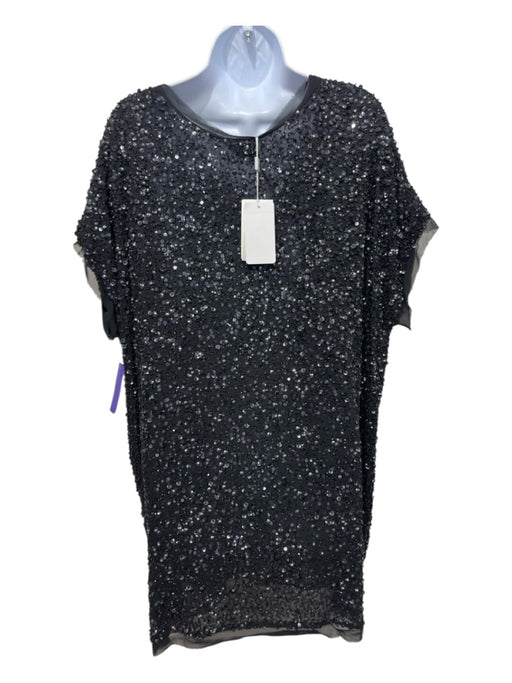 Armani Collezioni Size 12 Black & Blue Viscose Blend Short Sleeve Raw Edge Top Black & Blue / 12