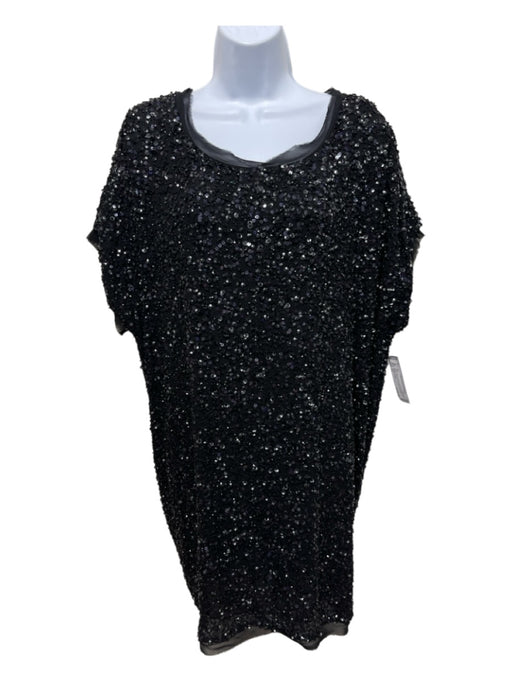 Armani Collezioni Size 12 Black & Blue Viscose Blend Short Sleeve Raw Edge Top Black & Blue / 12