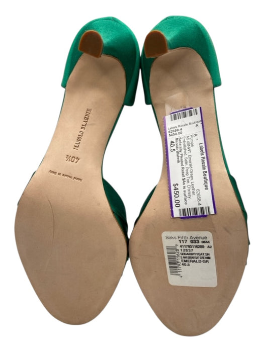 Manolo Blahnik Shoe Size 40.5 Emerald Green Leather Embellished Satin Pumps Emerald Green / 40.5