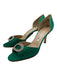 Manolo Blahnik Shoe Size 40.5 Emerald Green Leather Embellished Satin Pumps Emerald Green / 40.5
