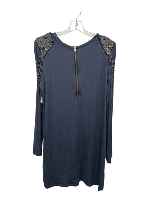 Cusp Size Large Steel Blue Rayon Blend Back Zip Shoulder Beading Dress Steel Blue / Large