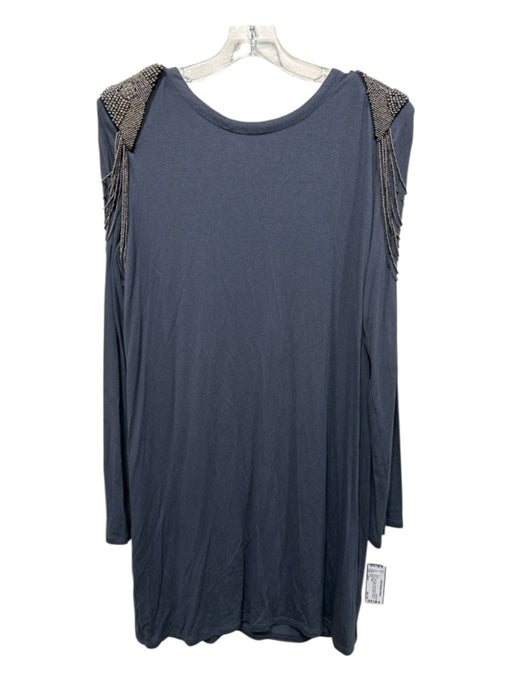 Cusp Size Large Steel Blue Rayon Blend Back Zip Shoulder Beading Dress Steel Blue / Large