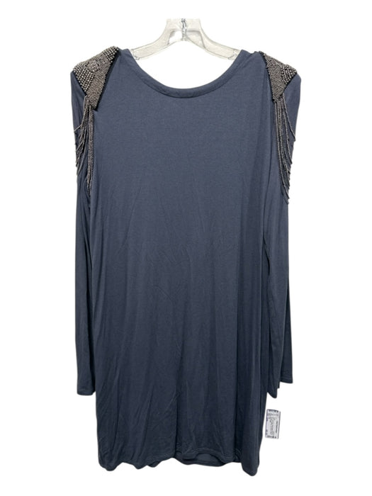 Cusp Size Large Steel Blue Rayon Blend Back Zip Shoulder Beading Dress Steel Blue / Large