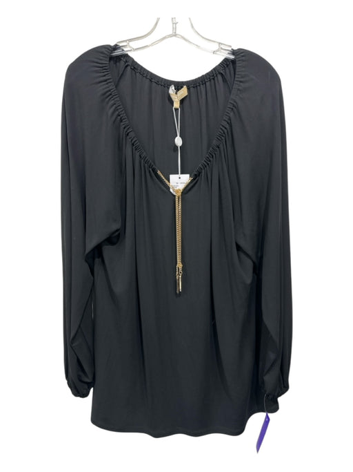 Michael Kors Size Medium Black Rayon Blend Long Sleeve Elastic Neck Top Black / Medium