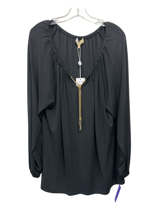 Michael Kors Size Medium Black Rayon Blend Long Sleeve Elastic Neck Top Black / Medium