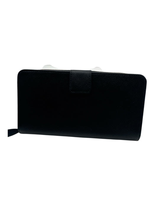 Prada Black Leather Zip Close Saffiano Snap Detail Box Inc. Wallets Black