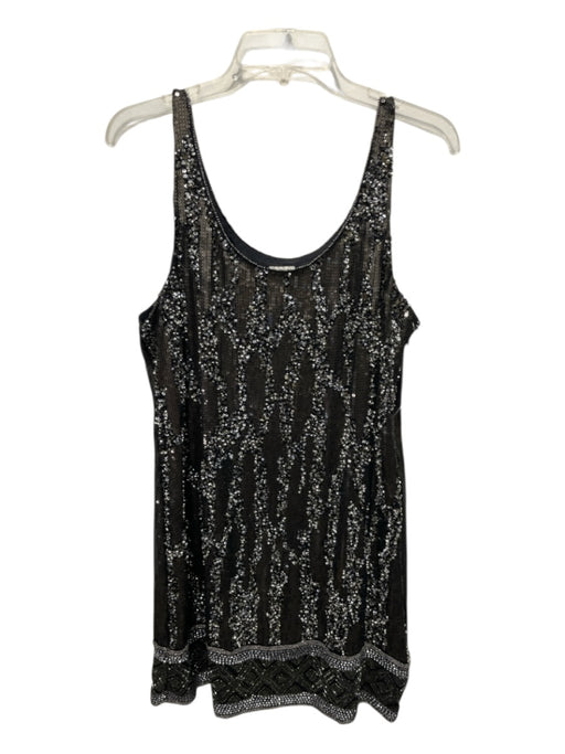 Haute Hippie Size Large Black, Brown & Silver Silk Sleeveless Abstract Dress Black, Brown & Silver / Large