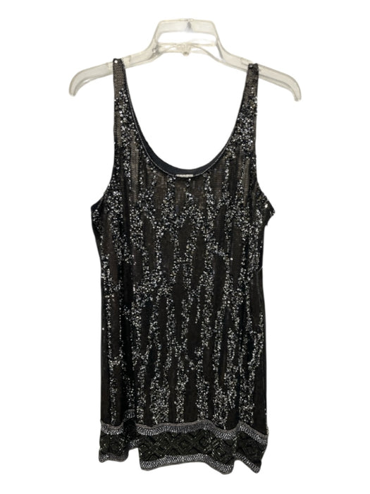 Haute Hippie Size Large Black, Brown & Silver Silk Sleeveless Abstract Dress Black, Brown & Silver / Large