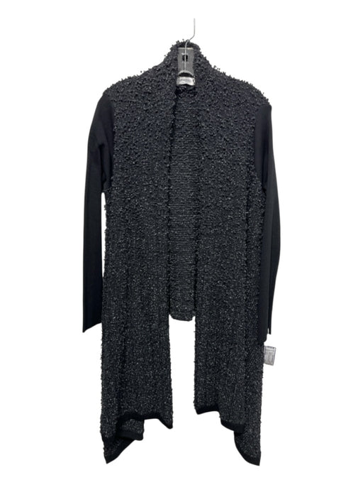 Valentino Size Small Black & Gray No Fabric Tag Boucle Ribbed Open Front Sweater Black & Gray / Small