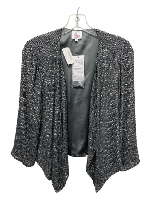 Parker Size L Gray & Blue Silk All Over Sequins Beaded Open Front Jacket Gray & Blue / L