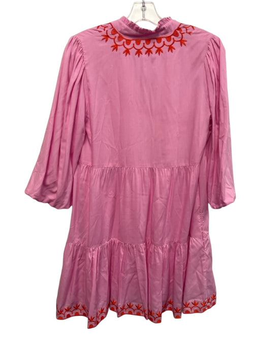 Emily McCarthy Size XS Pink & Orange Tencel 3/4 Puff Sleeve Embroidered Dress Pink & Orange / XS