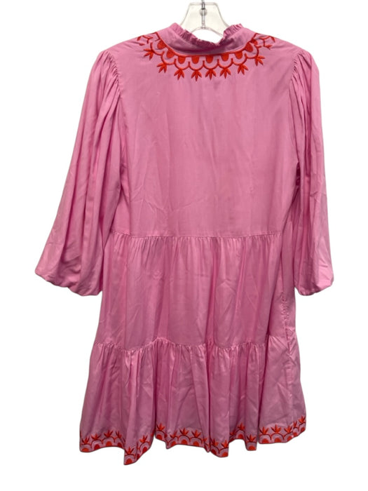 Emily McCarthy Size XS Pink & Orange Tencel 3/4 Puff Sleeve Embroidered Dress Pink & Orange / XS