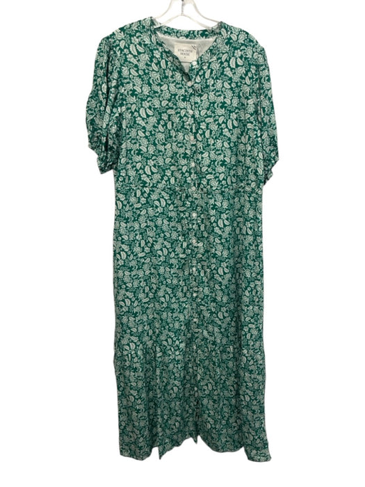 Hyacinth House Size M Green & White Rayon Floral & Leaf Print Button Front Dress Green & White / M