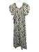 Tuckernuck Size M Cream & Blue Viscose & Linen Floral Short Puff Sleeve Dress Cream & Blue / M