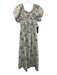 Tuckernuck Size M Cream & Blue Viscose & Linen Floral Short Puff Sleeve Dress Cream & Blue / M