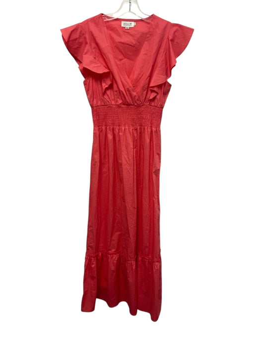 Molly Bracken Size S Coral Pink Cotton Flutter Cap sleeve V Neck Tiered Dress Coral Pink / S
