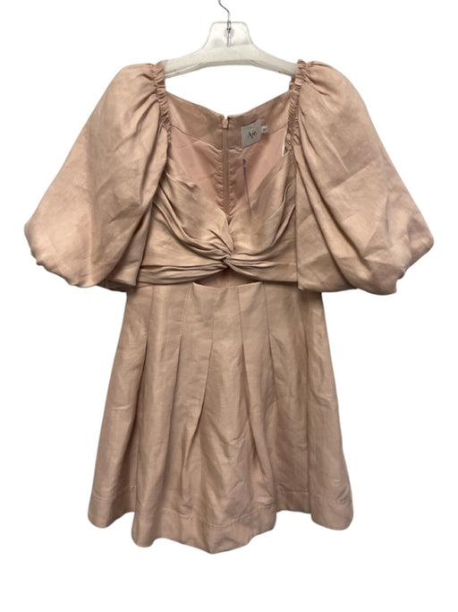 Aje Size M / 10 Baby Pink Viscose & Linen Oversize Puff Sleeve Knot Detail Dress Baby Pink / M / 10