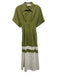 Exquise Size S Olive Green & White Cotton & Polyester Color Block Collar Dress Olive Green & White / S
