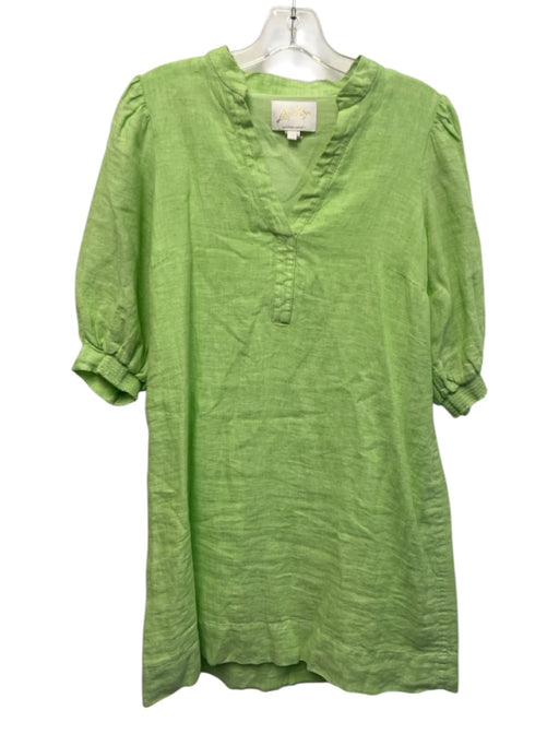 Lilly Pulitzer Size s / 4 Lime Green Linen Short Puff Sleeve V Neck Mini Dress Lime Green / s / 4