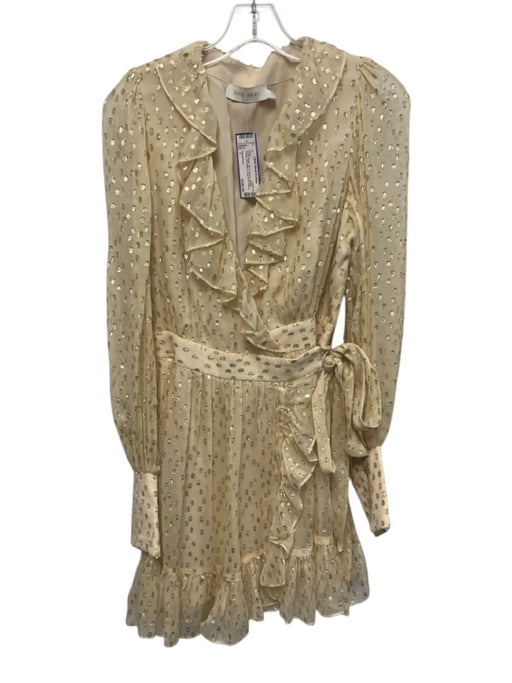 Zimmermann Size 1 Cream Beige Silk & Viscose Metallic Thread Dot Pattern Dress Cream Beige / 1