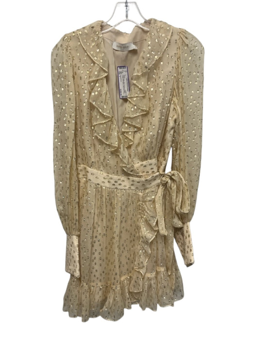 Zimmermann Size 1 Cream Beige Silk & Viscose Metallic Thread Dot Pattern Dress Cream Beige / 1