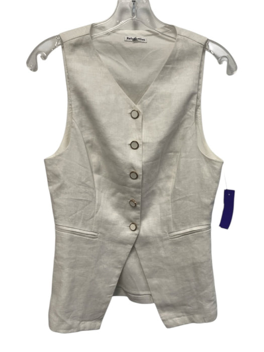 Reformation Size S / 6 White Linen Sleeveless Gold Button Detail Pockets Top White / S / 6