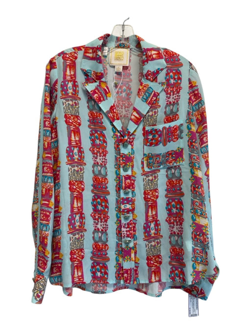 Emily McCarthy Size S Blue, Red & Multi Abstract Bead Print Button Down Pant Set Blue, Red & Multi / S