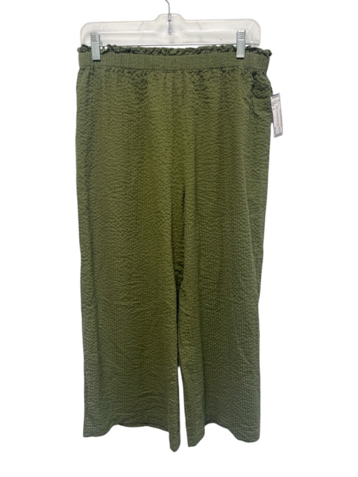 Livro Size M Green Cotton Textured Ruffle Trim Wide Leg Cropped Pants Green / M