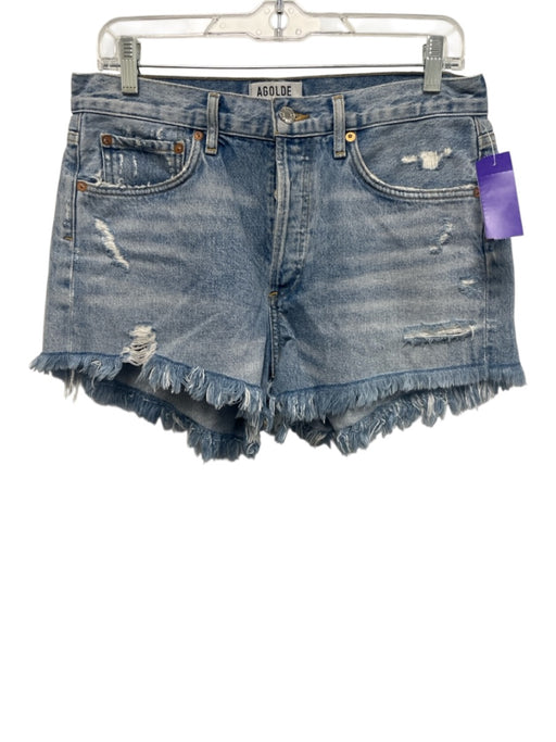 Agolde Size 27 Light Wash Cotton Denim Distressed Frayed Trim Mini Shorts Light Wash / 27