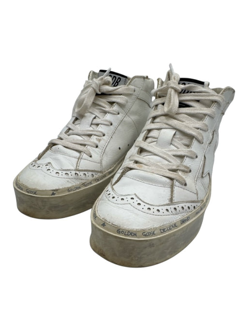 Golden Goose Shoe Size 37 White Leather Mid Top Wing Tip Platform Star Sneakers White / 37