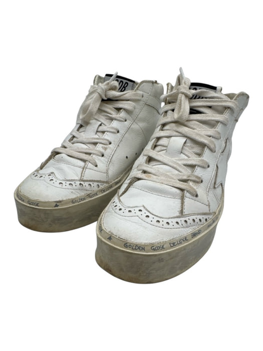 Golden Goose Shoe Size 37 White Leather Mid Top Wing Tip Platform Star Sneakers White / 37