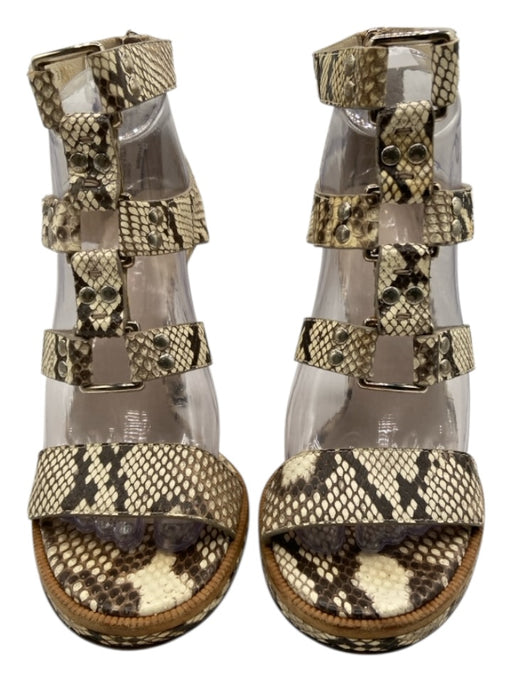 Gucci Shoe Size 38.5 Cream & Brown Python Leather Caged Snake Skin Sandals Cream & Brown / 38.5