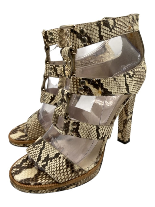 Gucci Shoe Size 38.5 Cream & Brown Python Leather Caged Snake Skin Sandals Cream & Brown / 38.5