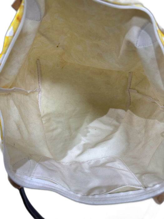 Longchamp Brown & Yellow Canvas Shoulder Strap Petals Zip closure Tote Bag Brown & Yellow / Medium